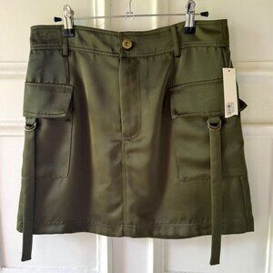 Aqua Olive Green Mini Skirt Size XS Cargo Style Pockets Belt Loops Lined